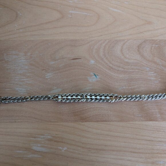 Gold Tone White Red Small Stone Bracelet Two Strand Preppy Classic Quiet Luxury - Picture 11 of 11